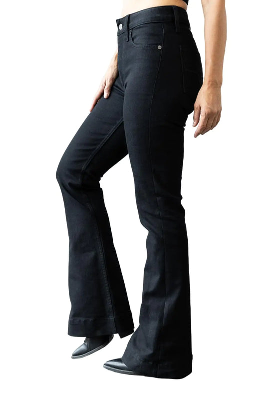 Kimes Ranch Womens Jennifer Casual Durable Western Ultra-High Rise & Wide Flare Leg Denim Black Jeans 14-32