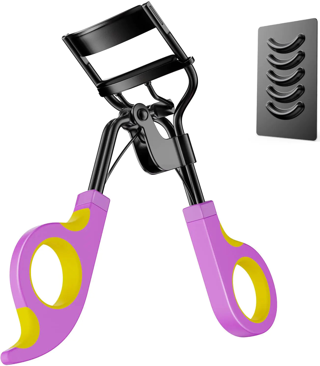 Kaasage Eyelash Curler with Pads, Lash Curler with 5 Extra Silicone Replacement Pads, Achieve Curls in 5 Seconds Yellow-dark Purple