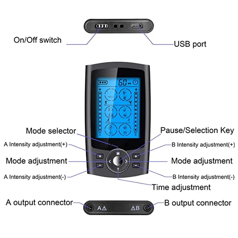 Dual Output EMS Muscle Stimulator with 16 Modes for Physiotherapy and Body Massage