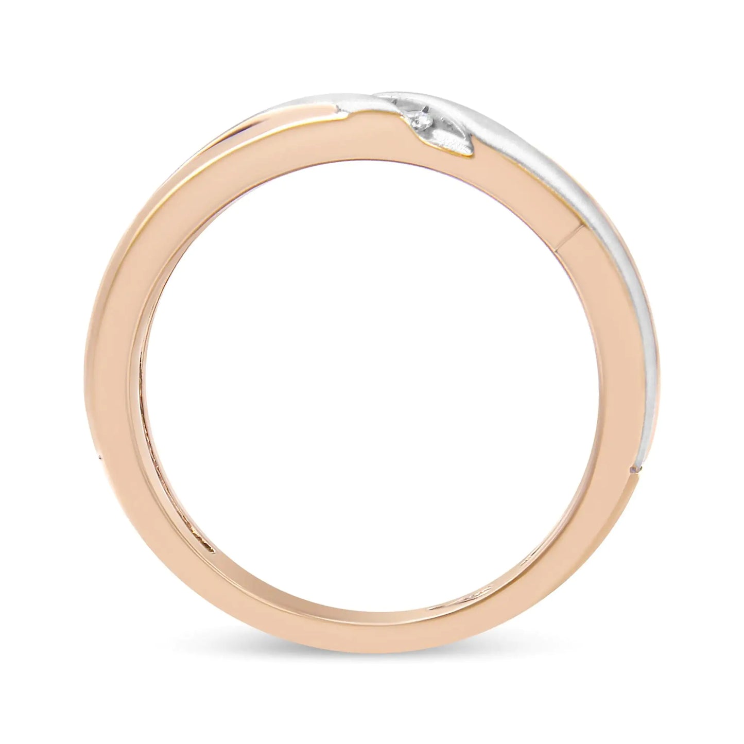 10K White and Rose Gold 1/10 Cottew 3-Stone Tension Slant Band Matte Finish Ring for Men (I-J Color, I2-I3 Clarity)