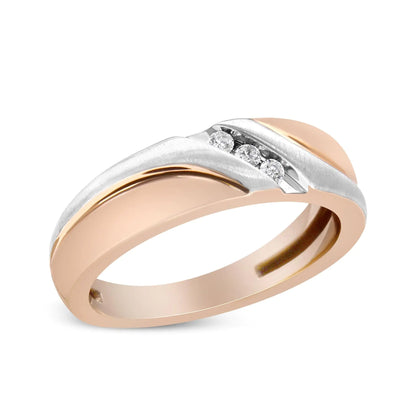 10K White and Rose Gold 1/10 Cottew 3-Stone Tension Slant Band Matte Finish Ring for Men (I-J Color, I2-I3 Clarity)