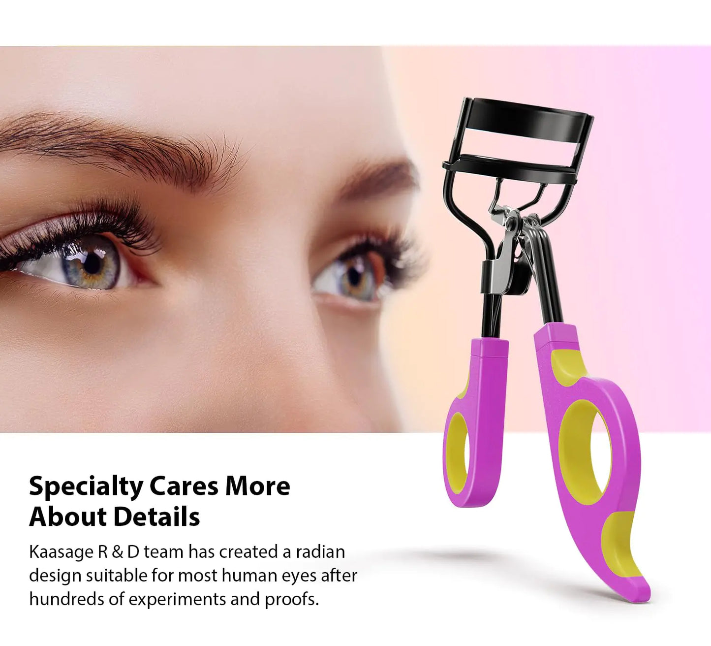 Kaasage Eyelash Curler with Pads, Lash Curler with 5 Extra Silicone Replacement Pads, Achieve Curls in 5 Seconds Yellow-dark Purple