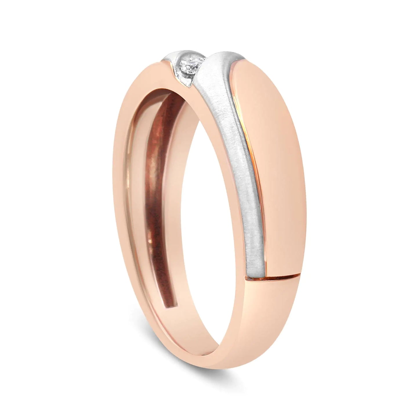 10K White and Rose Gold 1/10 Cottew 3-Stone Tension Slant Band Matte Finish Ring for Men (I-J Color, I2-I3 Clarity)