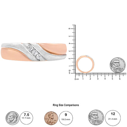 10K White and Rose Gold 1/10 Cottew 3-Stone Tension Slant Band Matte Finish Ring for Men (I-J Color, I2-I3 Clarity)