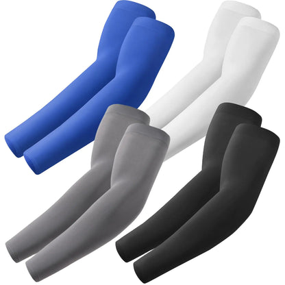 Arm Sleeves, Cooling UV Sun Protection Sports Compression for Men/Women 4 Pairs - Black+white+dark Gray+blue