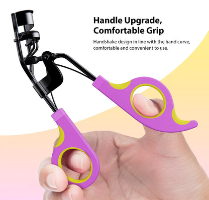 Kaasage Eyelash Curler with Pads, Lash Curler with 5 Extra Silicone Replacement Pads, Achieve Curls in 5 Seconds Yellow-dark Purple