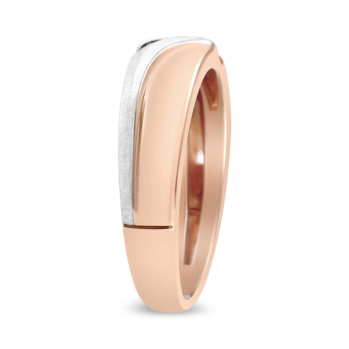 10K White and Rose Gold 1/10 Cottew 3-Stone Tension Slant Band Matte Finish Ring for Men (I-J Color, I2-I3 Clarity)