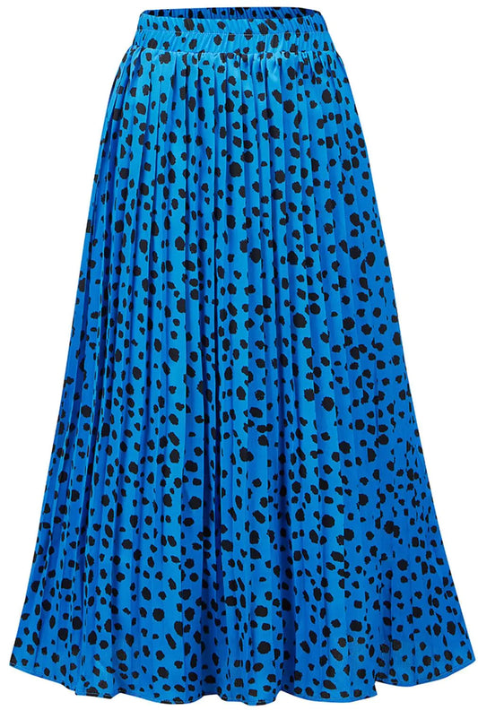 Womens Skirt Leopard Print Midi Long Shirring Skirts High Waisted A Line Skirts XX-Large A-leopard Blue